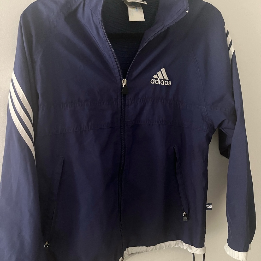 Adidas Navy Blue Y2K Windbreaker Jacket